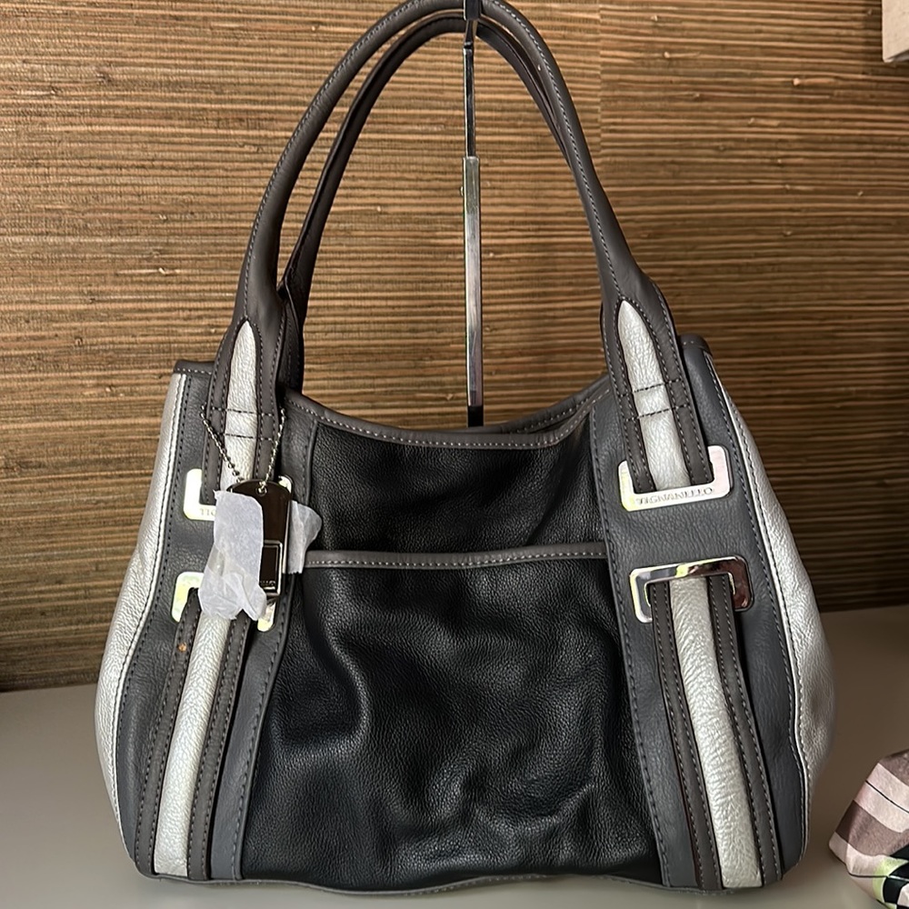 Tignanello Grey, Black and Silver tone Shoulder Bag